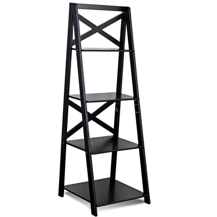 4-tier Leaning Free Standing Ladder Shelf Bookcase-White