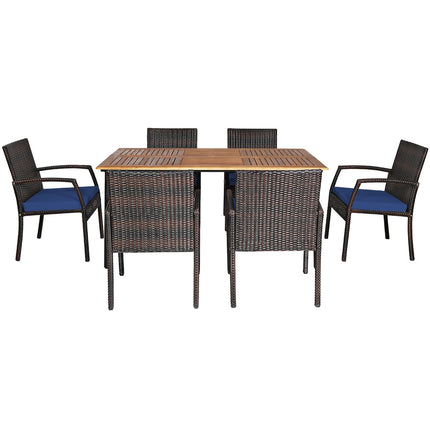 7Pcs Patio Rattan Cushioned Dining Set with Umbrella Hole