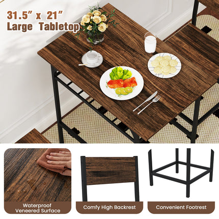 Dining Table Set with Metal Frame and Storage Rack