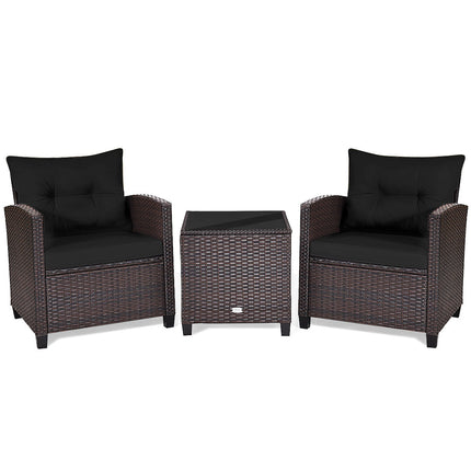 3 Pcs Patio Rattan Furniture Set Cushioned Conversation Set Coffee Table-Beige