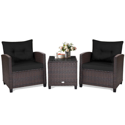 3 Pcs Patio Rattan Furniture Set Cushioned Conversation Set Coffee Table-Beige