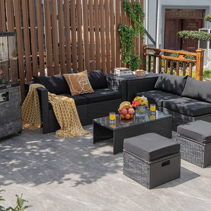 8 Pieces Patio Rattan Storage Table Furniture Set
