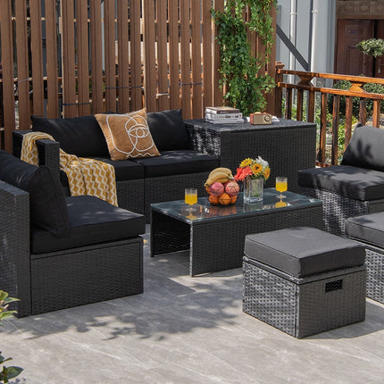 8 Pieces Patio Rattan Storage Table Furniture Set