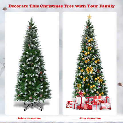 5/6/7.5 Feet Artificial Pencil Christmas Tree with Pine Cones