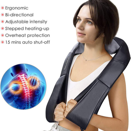 Electric Back and Neck Kneading Shoulder Massager with Heat Straps