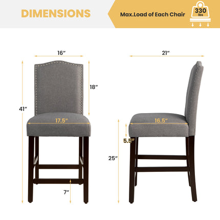 2 Pcs Fabric Nail Head Counter Height Dining Side Chairs Set