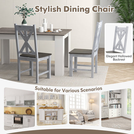 Farmhouse Chair Set of 2 with Rubber Wood Frame and Elegant Hollowed Backrest-Gray