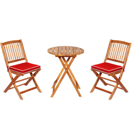 3 Pieces Patio Folding Bistro Set with Padded Cushion and Round Coffee Table-Red