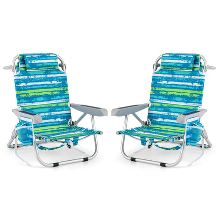 Foldable Backpack Beach Chair with Cup Holder and Storage Pockets Set of 2