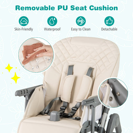 Foldable High Chair with Footrest and Detachable Tray