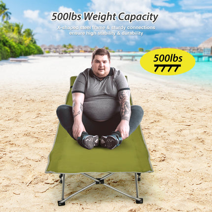 Folding Camping Cot with Side Storage Pocket Detachable Headrest