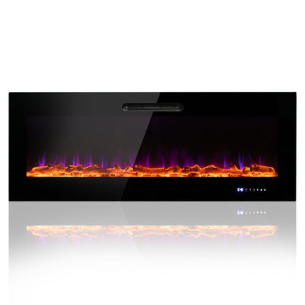 50/60 Inch Wall Mounted Recessed Electric Fireplace with Decorative Crystal and Log