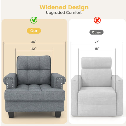 Mid-century Modern Accent Armchair Tufted Linen Club Chair