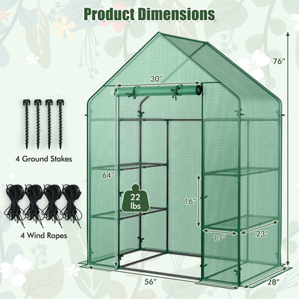 Portable 4 Tier Walk-in Plant Greenhouse with 8 Shelves