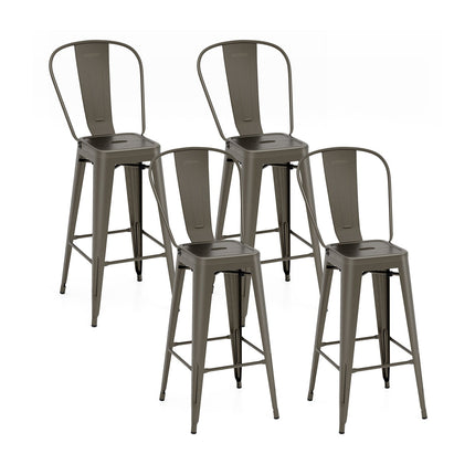 Set of 4 Bar Height Chairs Stackable Metal Bar Stools with Removable Backrest