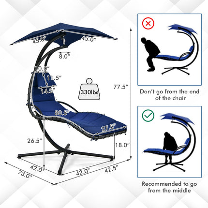 Hanging Curved Steel Swing Chaise Lounger with Removable Canopy