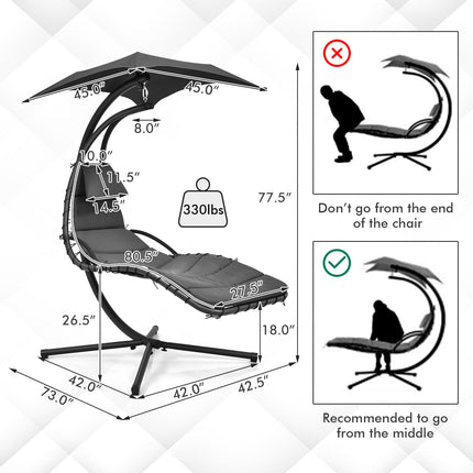 Hanging Curved Steel Swing Chaise Lounger with Removable Canopy