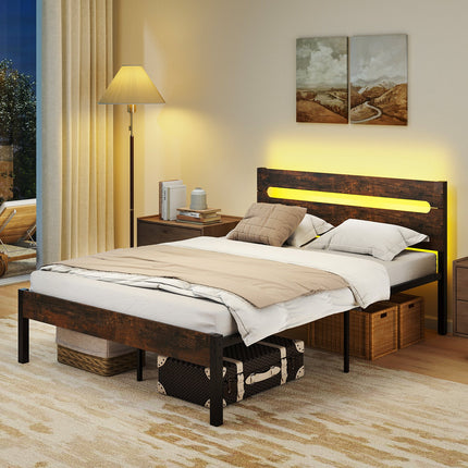 Heavy-Duty Metal Slats Support Bed Platform with Charging Station