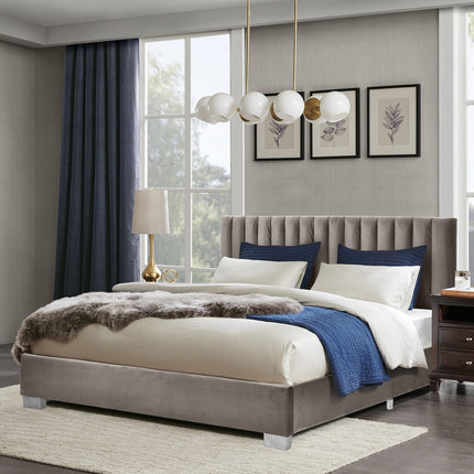 Full Tufted Upholstered Platform Bed Frame with Flannel Headboard