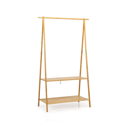 Bamboo Clothes Hanging Rack with 2-Tier Storage Shelf for Entryway Bedroom-Natural