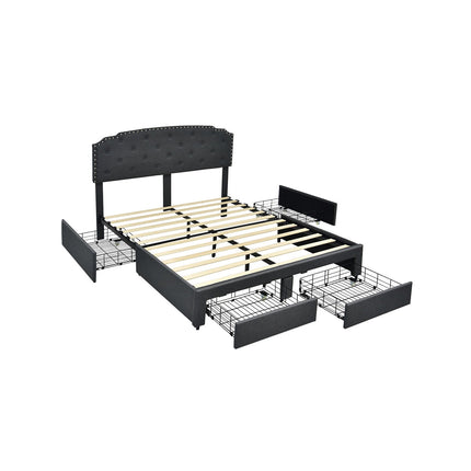 Platform Bed Frame with 4 Storage Drawers and Adjustable Headboard
