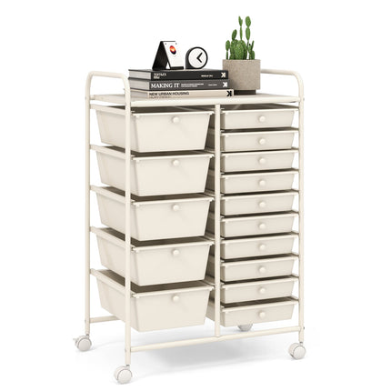 15-Drawer Utility Rolling Cart with Drawers Multi-Use Storage-Icecream Multicolor