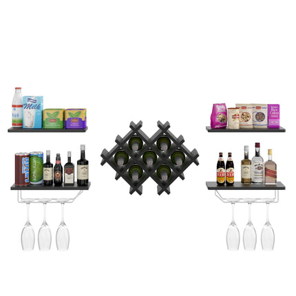 Set of 5 Wall Mount Wine Rack Set with Storage Shelves