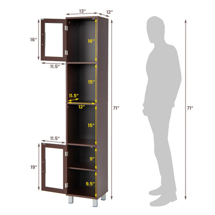 71 Inch Tall Tower Bathroom Storage Cabinet and Organizer Display Shelves for Bedroom