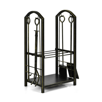 Fireplace Log Rack with 4 Tools Set Fireside Firewood Holder