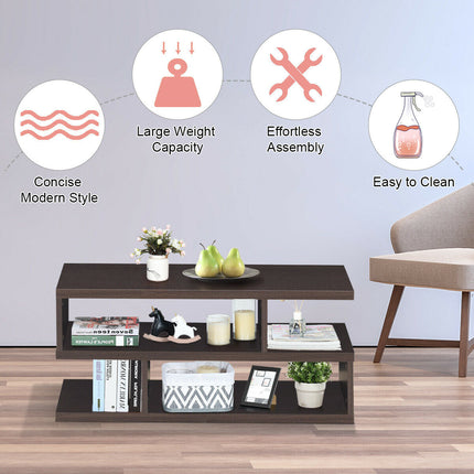 3-Tier Rectangular Modern Coffee Table with Storage Shelf