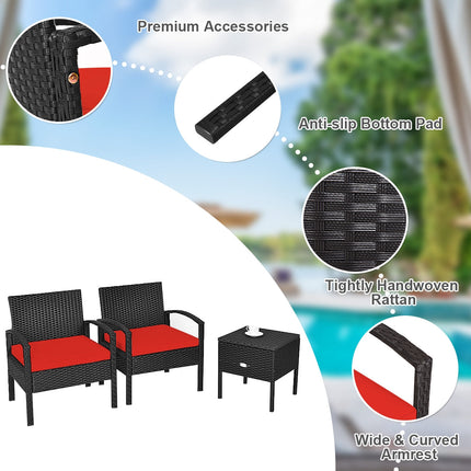 3 Piece PE Rattan Wicker Sofa Set with Washable and Removable Cushion for Patio