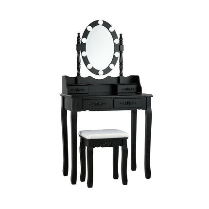Makeup Dressing Table with Touch Switch Lighted Mirror and Cushioned Stool