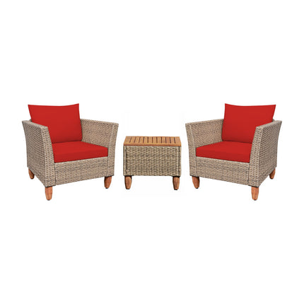 3 Pieces Patio Rattan Furniture Set with Washable Cushion for Yard Porch