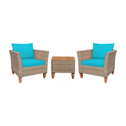 3 Pieces Patio Rattan Furniture Set with Washable Cushion for Yard Porch