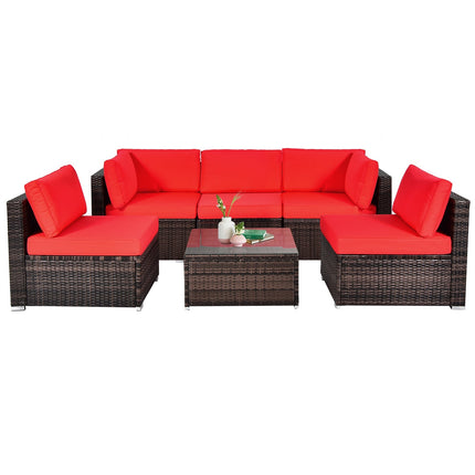 6 Pieces Patio Rattan Furniture Set with Cushions
