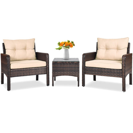 3 Pcs Outdoor Patio Rattan Conversation Set with Seat Cushions-Black