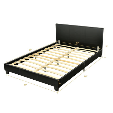 Full Upholstered Platform Bed Frame with Headboard Wood Slat