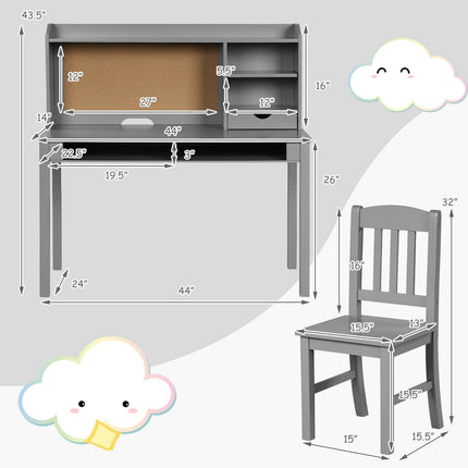 Kids Desk and Chair Set Study Writing Desk with Hutch and Bookshelves