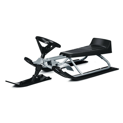 Kids Snow Sled with Steering Wheel and Double Brakes Pull Rope