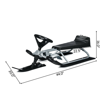 Kids Snow Sled with Steering Wheel and Double Brakes Pull Rope