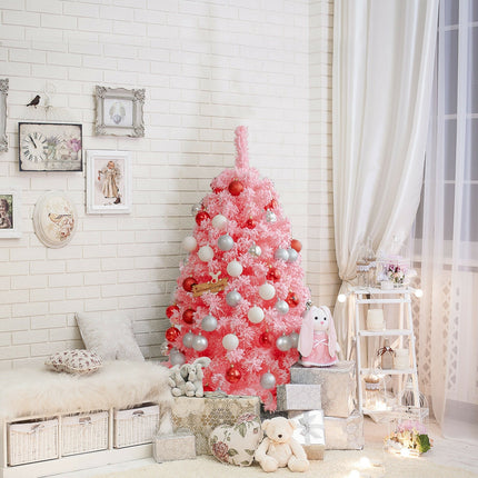 Pink Christmas Tree with Snow Flocked PVC Tips and Metal Stand