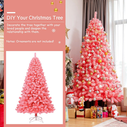 Pink Christmas Tree with Snow Flocked PVC Tips and Metal Stand