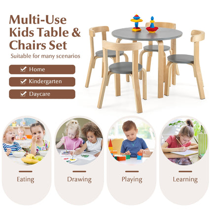 5-Piece Kids Wooden Curved Back Activity Table and Chair Set with