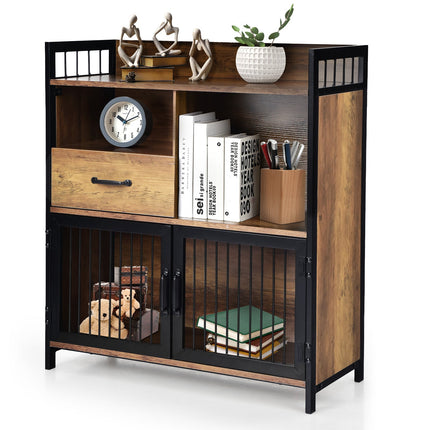 Buffet Cabinet with Drawer and Wood Storage Shelf for Kitchen-Rustic Brown