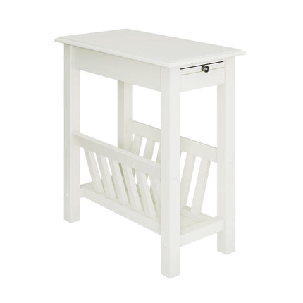 2-Tier End Table with Pull-out Tray and Solid Rubber Wood Legs