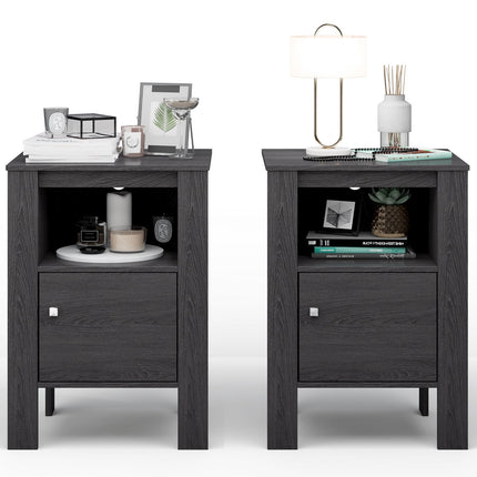 Compact Floor Farmhouse Nightstand with Open Shelf and Cabinet