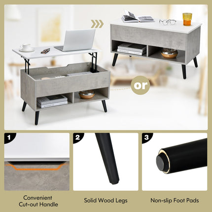 31.5 Inch Lift-Top Coffee Table with Hidden Storage and 2 Open Shelves