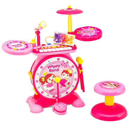 2-in-1 Kids Electronic Drum and Keyboard Set with Stool