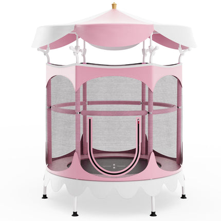64 Inch Kids Trampoline with Detachable Canopy and Safety Enclosure Net