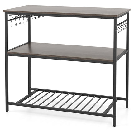 Kitchen Island with 3 Shelves Wine Glass Holders and 10 Hooks-Gray